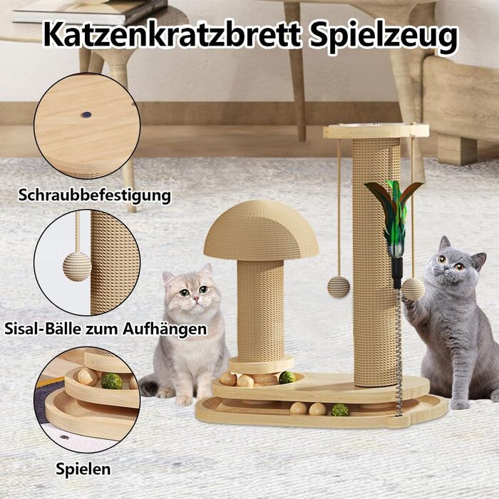 Anyingkai 4-in-1 Interactive Wooden Cat Toy - Wooden Carousel with Balls, Intelligence Toy for Cats (1, A)
