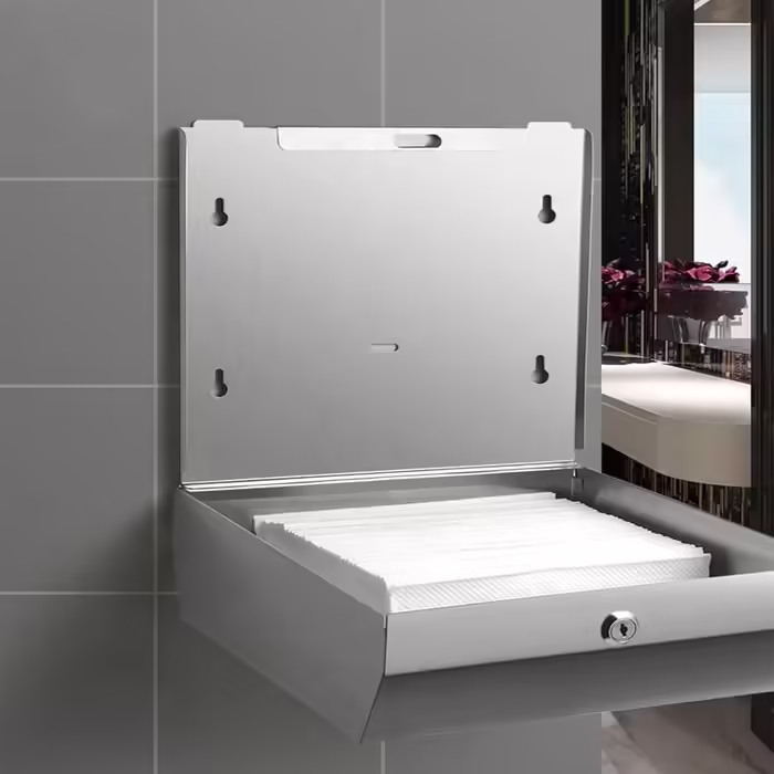NICEME Paper Towel Dispenser, Stainless Steel Towel Dispenser Lockable, Wall-Mounted Tissue Dispenser, Suitable for Z-Fold Paper Towels, Holds 250-400 Sheets