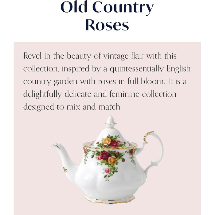 Чайник Royal Albert Old Country Roses 1,2 л, білий з квітковим принтом