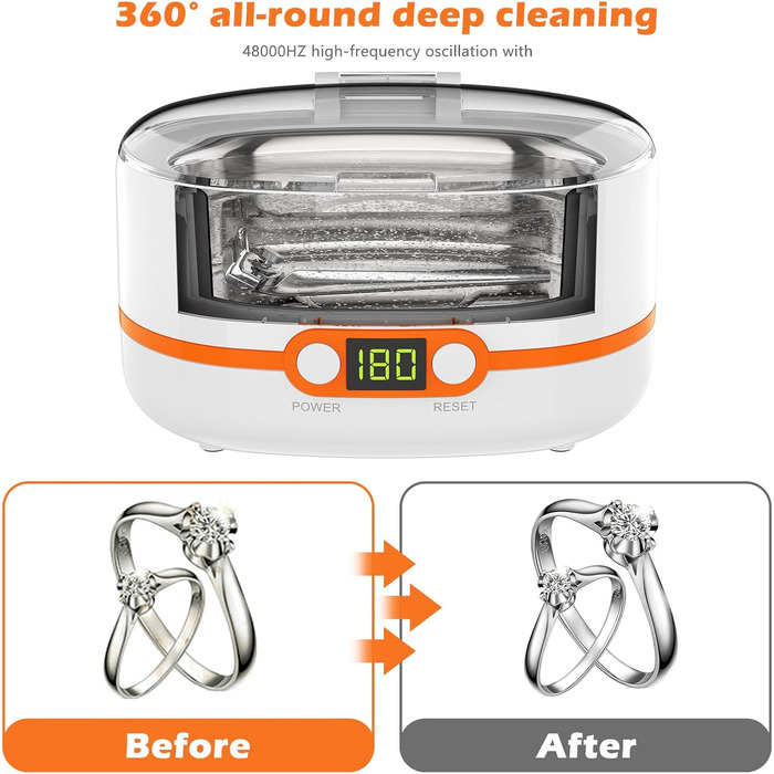 Ультразвукова мийка KECOOLKE 600 мл з цифровим таймером для прикрас, ювелірних виробів, монет та окулярів