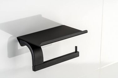Sagittarius One 160S1 Stainless Steel Toilet Paper Holder with Shelf - Matte Black | Phone Shelf | WC Paper Holder | Toilet Paper Dispenser