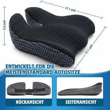 Подушка для сидіння на стілець, в авто, для подорожей та геймінгу з Memory Foam, чорна