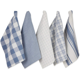 DII Everyday Basic Kitchen Collection Large Dish Towel Set, Woven Cotton, Stonewash Blue, 18x28, 5