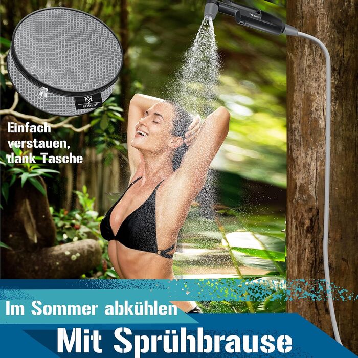KESSER® Camping Shower with Battery-Powered Submersible Pump, Hand Shower, 2 x 2200mAh Lithium Battery, USB Charging Cable, for Camping, Garden, Car, Outdoor Use, Dog Shower, Car Cleaning, Includes Carry Bag, 12V Pump