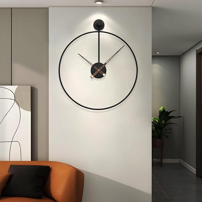 HAITANG Large Modern Living Room Clock, Black XXL Round Metal Wall Clock for Kitchen Office Bedroom, Vintage Wall Clocks, Battery Operated, Silent Clock Movement, Home Decoration, 60 cm