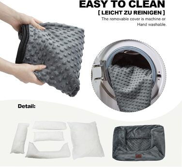 Dog Bed for Small and Medium Dogs 65x55x18cm, Washable Dog Cushions, Removable Cover, Dog Sofa Dog Basket with Raised Edges, Fluffy Cat Bed Dog Bed with Nubs, Dark Grey