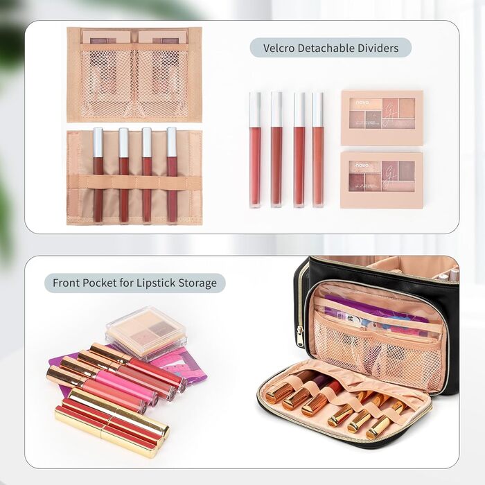 Косметичка велика для подорожей, жіноча косметичка для макіяжу з відділенням для пензлів, чорна