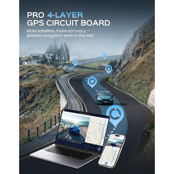 Відеореєстратор TECXERLLON 4K з ADAS, GPS, WDR, G-сенсором та нічним баченням, 24/7 парковка, 128GB карта в комплекті