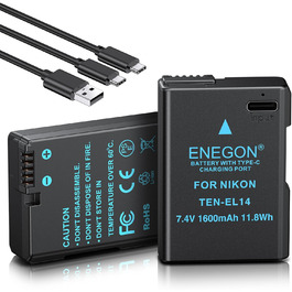Зарядний пристрій ENEGON EN-EL14 20W з подвійним акумулятором, швидка зарядка, сумісний з Nikon D3100, D3200, D3300, D3400, D3500, D5100, D5200, D5300, D5500, D5600, Coolpix P7000, P7100, DF, LCD-дисплей, 2 USB-C для прямої зарядки камер