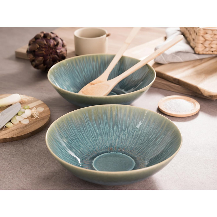 Набір посуду CreaTable Sea Breeze, 18 предметів, з кераміки, для посудомийної машини та мікрохвильової печі, зроблено в Португалії (набір мисок, зелений)