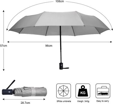 Візон парасолька автоматична, 8 спиць, тефлонове покриття, зелений (8 спиць - сірий)