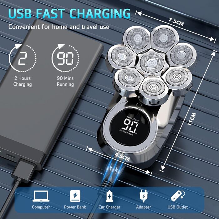 Електричний чоловічий бритва Glatzen 6-в-1 для гоління 0.0 мм, вологостійкий, бездротовий, перезаряджається