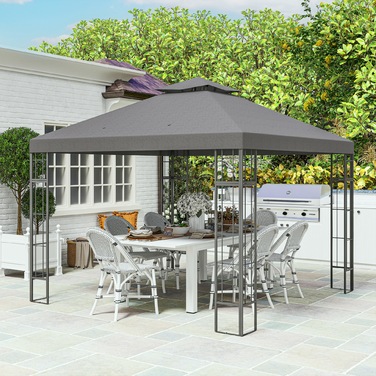 Outsunny Gazebo with Double Roof, approx. 3x3 m Water-Repellent, Stable, Winter-Proof Garden Gazebo with UV Protection, Party Tent made of Metal, for Garden, Terrace, Dark Grey | Aosom