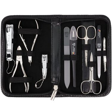 Набір для манікюру DREI SCHWERTER 'Spezia' (10 предметів) | Чорний екошкіра | Німецька якість