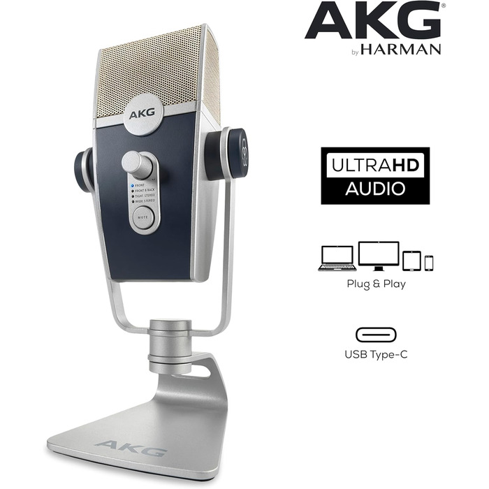 AKG Lyra USB-C Конденсаторний мікрофон для подкастів, відео, геймінгу та стрімінгу - Синій/Срібний