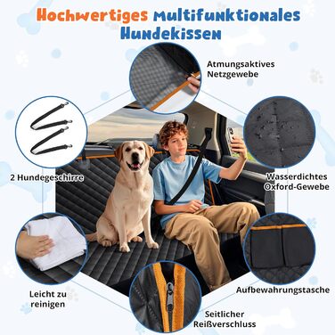 Водонепроникна підстилка для собак у машину з захистом боків та віконкою-сіткою, чорний/оранжевий