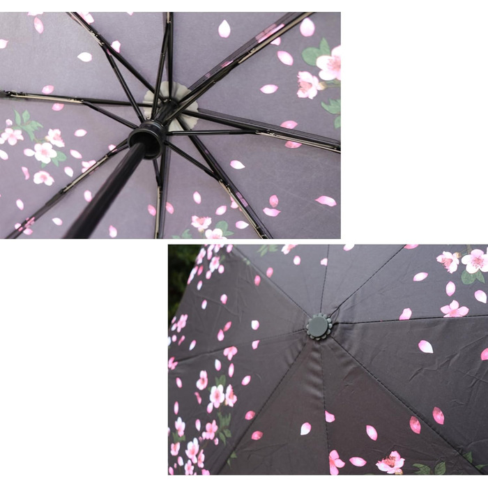 Чорний парасолька SIEPASA з точками (Sakura) - вітростійкий, автоматичний, компактний, для подорожей