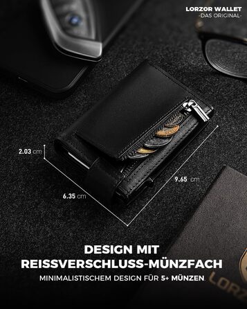 LORZOR® AirTag Wallet - Slim Wallet with Coin Pocket & RFID Protection - AirTag Wallet for Men Made of Genuine Leather - AirTag Wallet - Card Holder - Smart Wallet/Bifold Wallet for Men
