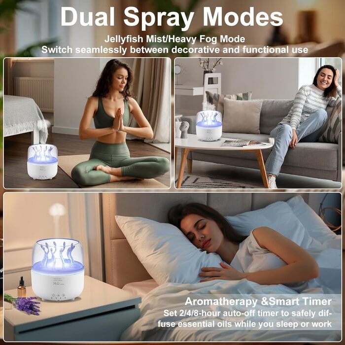 Аромадифузор та зволожувач повітря 280 мл з підсвіткою 7 кольорів, для спальні та рослин, 2 режими розпилення, таймер 2/4/8 годин, з пультом керування, обертовий, для дому