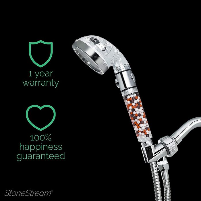 Original StoneStream Showerhead, Eco Power High-Pressure Water Softener, Filtered Handheld Shower with Spa-Like Ion Beads for Dry Skin and Hair – 3 Spray Settings
