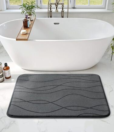 Килимок для ванної кімнати chakme з ефектом пам'яті (Memory Foam), нековзкий та вологопоглинаючий, темно-сірий, 43x61 см