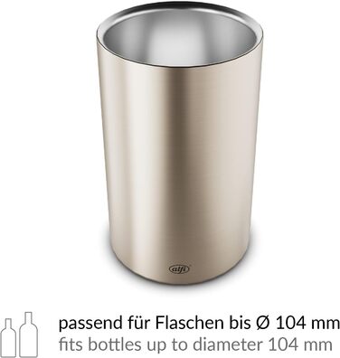 alfi SECCO, Stainless steel bottle cooler for 0.70 to 1l bottles, wine, sparkling wine. Keeps drinks cool without condensation or ice cubes, keeping drinks refreshingly cold until the very last drop. Drinks are dishwasher-safe and BPA-free (Champagne Mat, cylindrical)