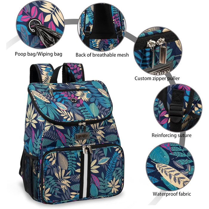 BAGLHER Сумка-переноска для собак, відповідна вимогам авіаперевезень, рюкзак для собак з 2 скласними мисками та 2 контейнерами для корму (Hawaii-A, Classic)