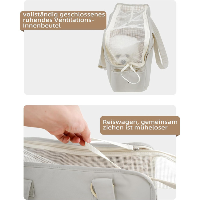 Транспортна сумка для собак, котів та кроликів – складана переноска з безпечним закриттям, сіткою для вентиляції та бічними кишенями – практичний аксесуар для подорожей (Бежевий/Сірий, різні розміри)