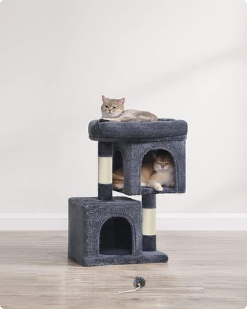 Feandrea Cat Tree Small, 67 cm Cat Tree, Cat House for Kittens up to 3 kg, Large Platform, Sisal Posts, PCT611W01 (Smoke Grey)