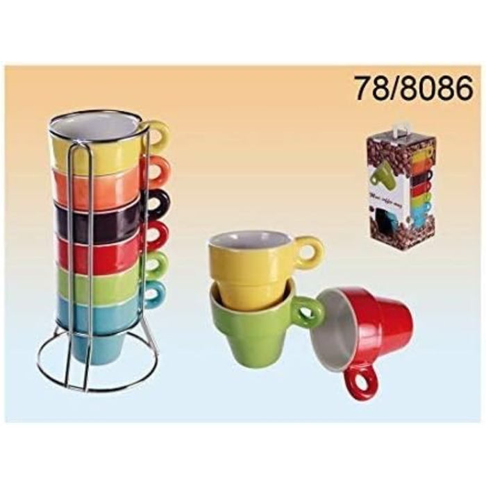 Набір чашок для еспресо Mini-Tssen (6 шт) з металевим підставкою, кераміка, 5,5 x 7 см, 14-ти елементний набір