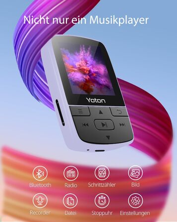 MP3-плеєр YOTON з Bluetooth 5.2, Hi-Fi звук, FM-радіо, диктофон, регулятор гучності, навушники, підтримка SD до 128 ГБ, фіолетовий