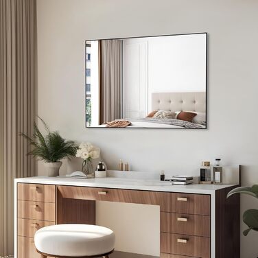 Дзеркало кругле Anyhi без рами, 40.6 см, для ванної, вітальні, спальні, монтаж на стіну, чорний