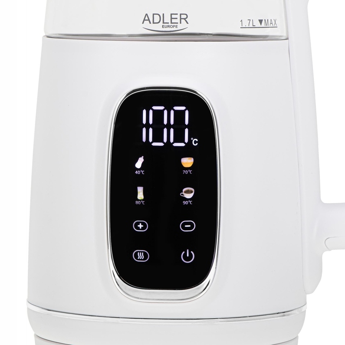 Електричний чайник Adler з регулюванням температури 40-100°C, 1,7 л, 2200 Вт