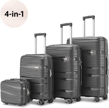 Набір валіз Travel One з жорстким корпусом, 4 предмети, антрацит (32/60/98 л), з кодовим замком та колесами 360°