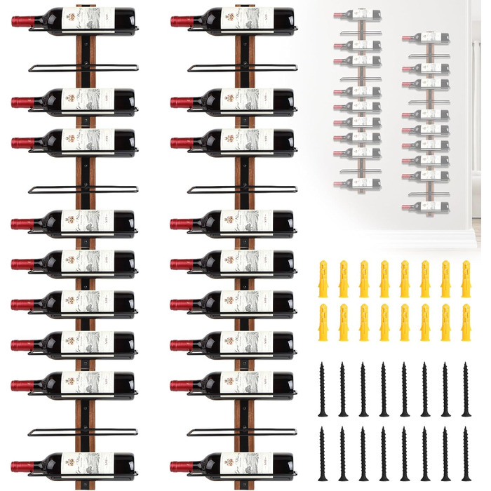 Настінна полиця для вина DBREAKS на 9 пляшок, дерев'яний тримач для вин, органайзер для винної кімнати, бару, вітальні