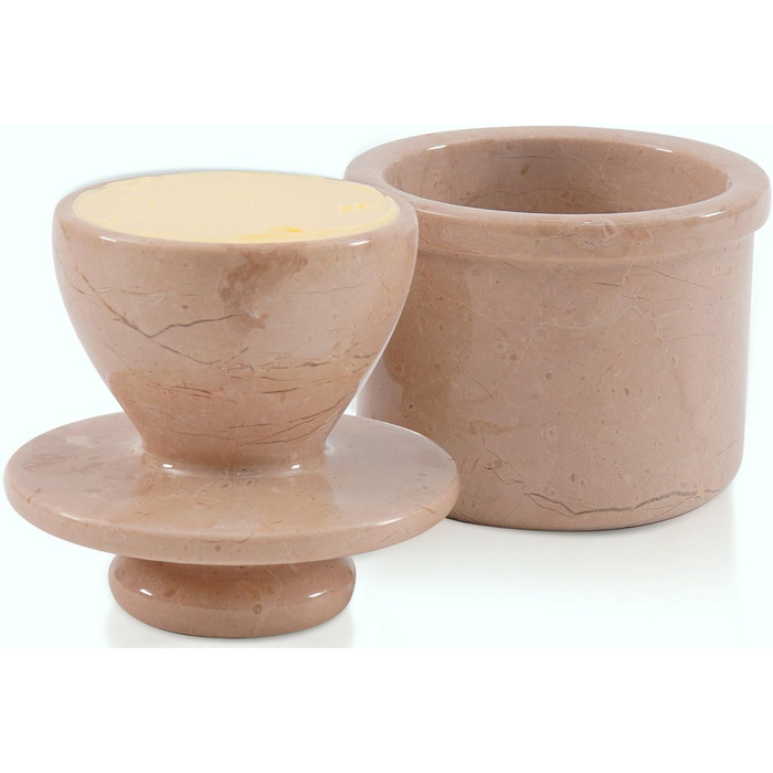 Brown marble butter container, handcrafted French-style butter dish, deep vessel with lid