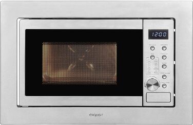Вбудована мікрохвильова піч Exquisit EMW20-DG-020 Inox: 800 Вт, 1000 Вт гриль, 8 програм, діаметр підноса 27 см, нержавіюча сталь