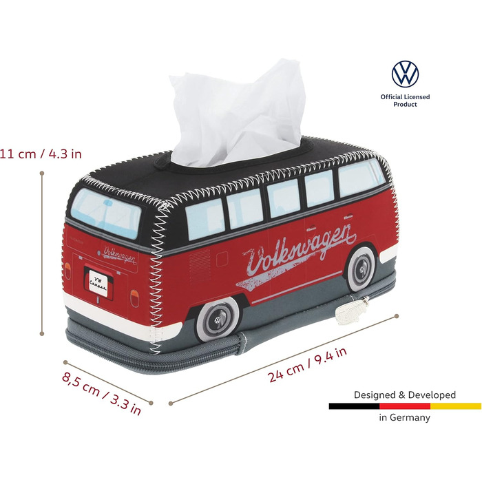 Диспенсер для паперових серветок BRISA VW Collection у стилі Volkswagen T1 Bulli (24 см, червоно-чорний)