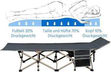 Ліжко складане Yaheetech для кемпінгу, гостьове, сіре 186x66x52 см, вантажопідйомність до 150 кг з сумкою для транспортування