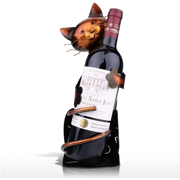 Metal wine bottle holder, cat-shaped wine bottle holder, metal wine tray, practical sculptures for home decor, cat craft, home decoration, Mother's Day gift