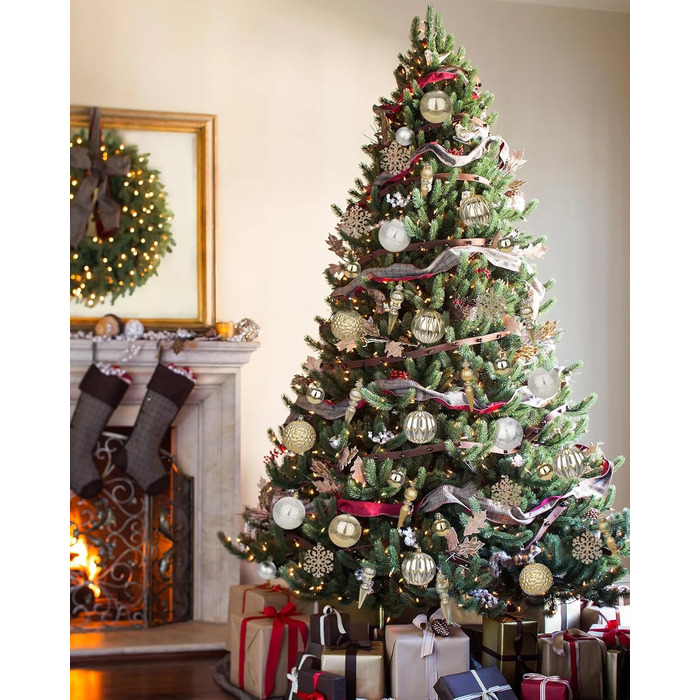 Набір прикрас для ялинки 92 шт. - Стійкі до пошкоджень ялинкові кулі, блакитно-золоті орнаменти. Новорічні прикраси для ялинки, вінка, новорічний декор (шампань & срібло)