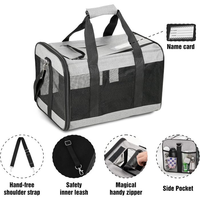 Транспортна переноска для собак та котів HITSLAM, складана, сіра (M)