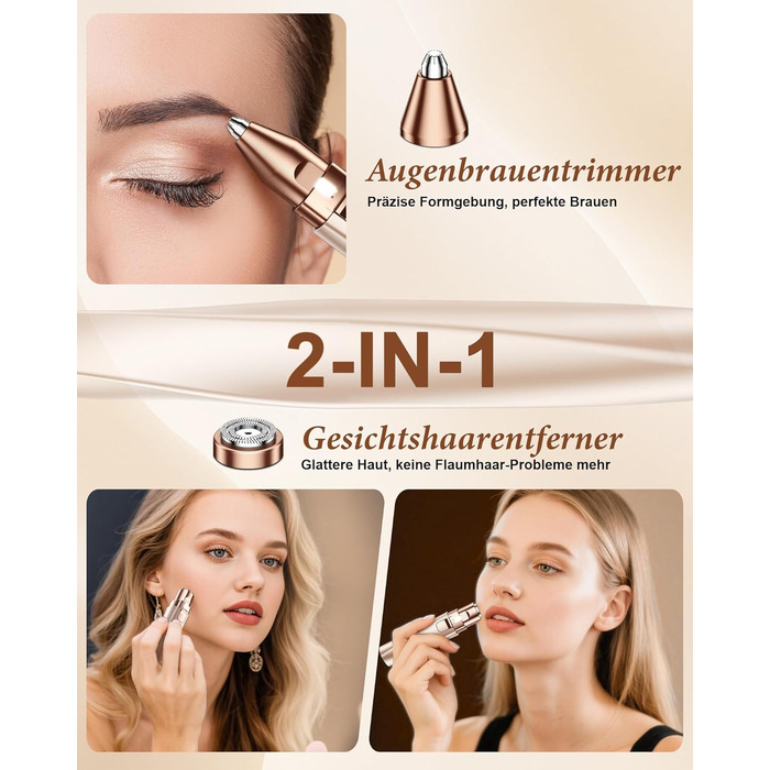 Електричний триммер для брів та обличчя для жінок 2-в-1: триммер для брів та обличчя, для видалення пушку на губах та обличчі
