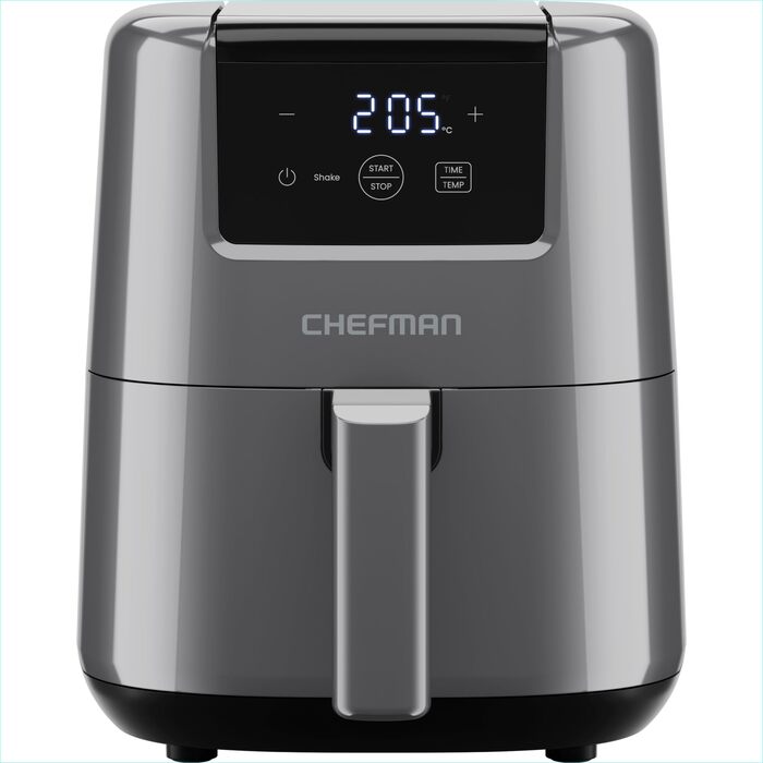 Фритюрниця Chefman 2л аерогриль міні, сіра - компактна, з антипригарним покриттям, цифровим таймером та функцією нагадування струшування
