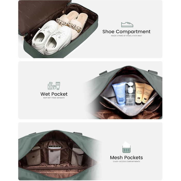 Сумка-трансформер LOVEVOOK для жінок: водонепроникна дорожня сумка, містка для подорожей, з відділенням для взуття, ідеальна для пологового будинку, ручної поклажі, сауни, спортзалу, 52L, сіра