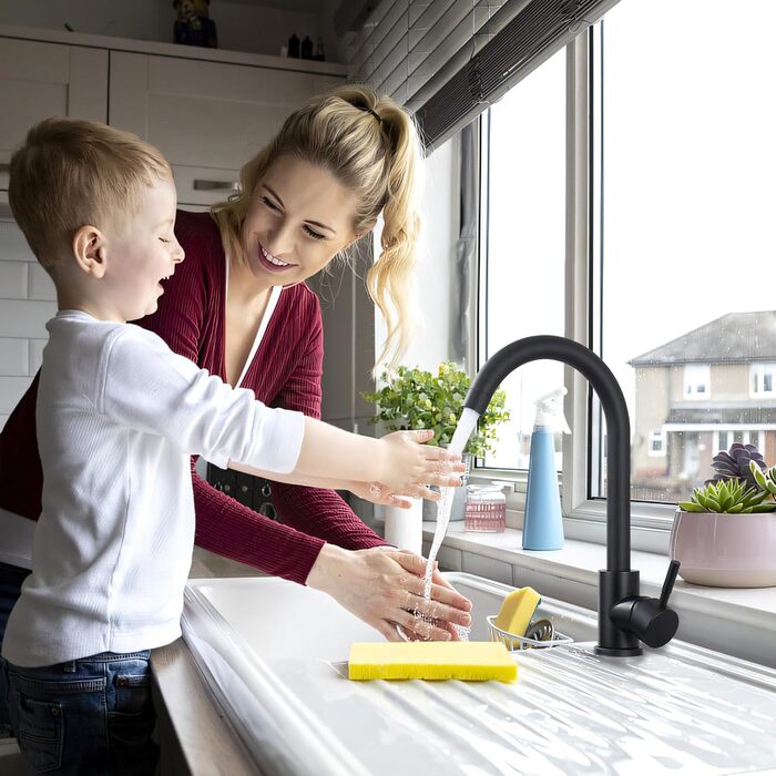 Кран кухонний HOMELODY чорного кольору, 360° поворотний, з високим виливом, з нержавіючої сталі, одноlever, G3/8 з'єднання