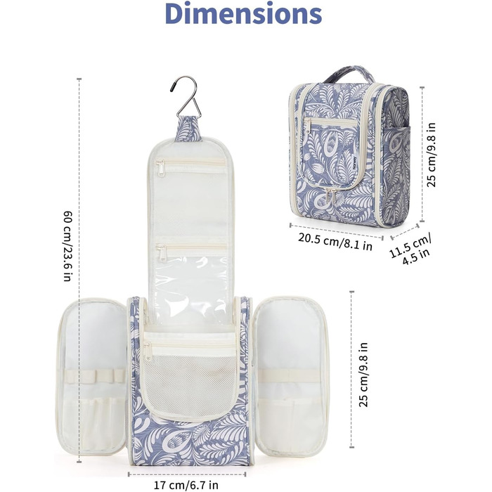 Косметичка для дорослих та дітей Narwey Klein - жіноча та чоловіча сумочка для туалетних аксесуарів (Blaues Blatt (Klein)) A-blaues Blatt S