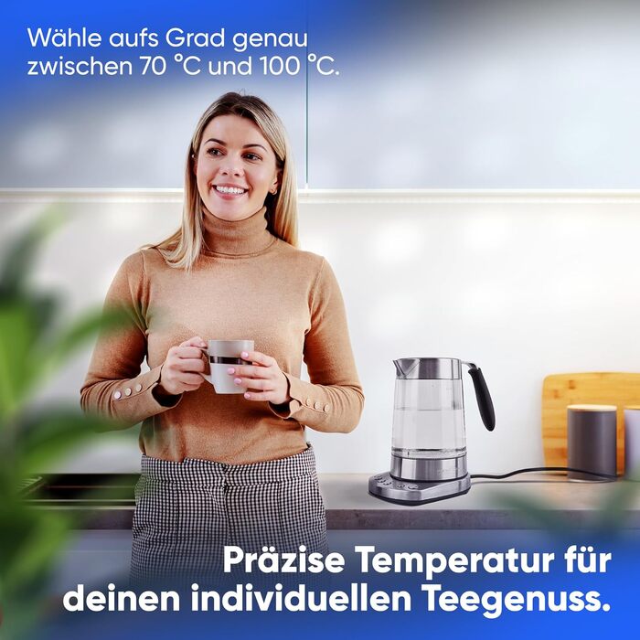 Електричний чайник ProfiCook PC-WK 1020 G: скляний корпус, 1.7 л, 3000 Вт, з тефлоновим фільтром, підігрів