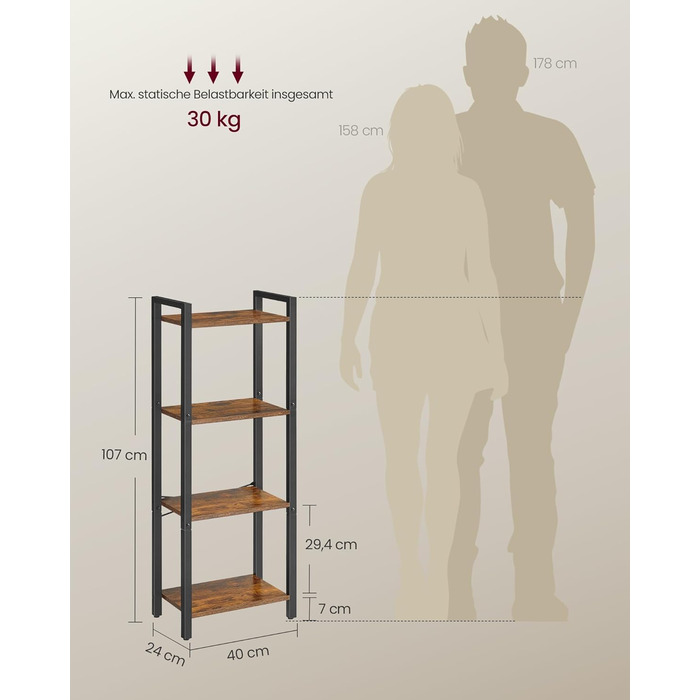 VASAGLE 4-Tier Regal - Vintagebraun & Tintenschwarz