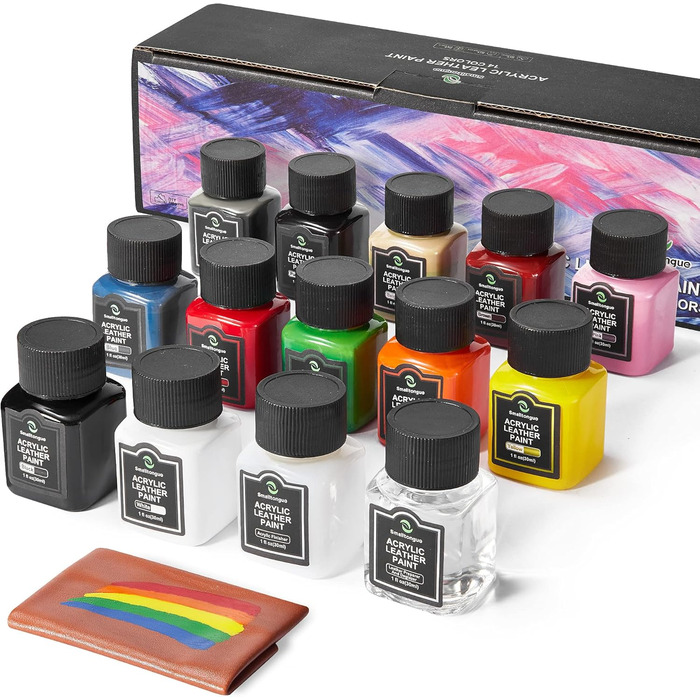 Smalltongue 14 Colors Acrylic Leather Paint Kit for Shoes, Sneakers, Sofas, Bags, Car Seats, Acrylic Leather Dye Set with Leather Preparation and Deglazer, 30ml (pack of 14)